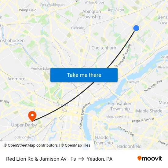 Red Lion Rd & Jamison Av - Fs to Yeadon, PA map