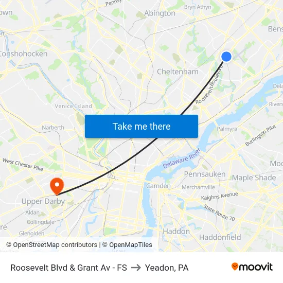 Roosevelt Blvd & Grant Av - FS to Yeadon, PA map