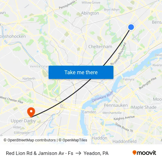 Red Lion Rd & Jamison Av - Fs to Yeadon, PA map