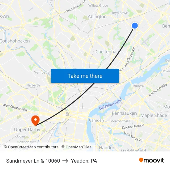 Sandmeyer Ln & 10060 to Yeadon, PA map