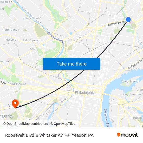 Roosevelt Blvd & Whitaker Av to Yeadon, PA map