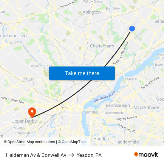 Haldeman Av & Conwell Av to Yeadon, PA map