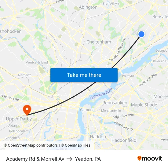 Academy Rd & Morrell Av to Yeadon, PA map