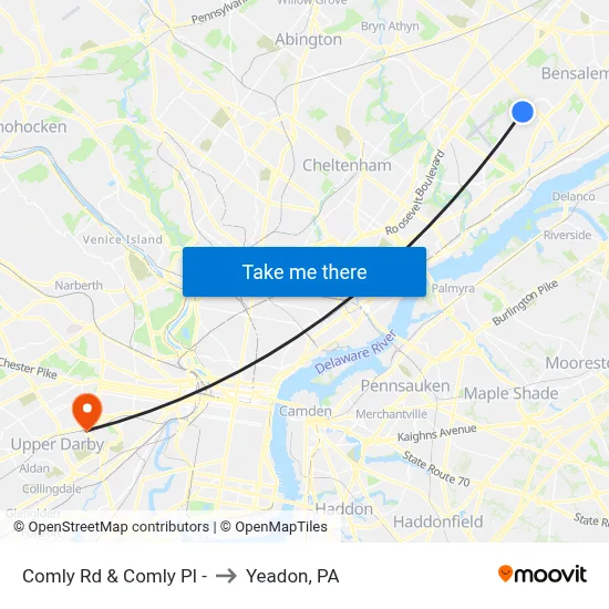 Comly Rd & Comly Pl - to Yeadon, PA map