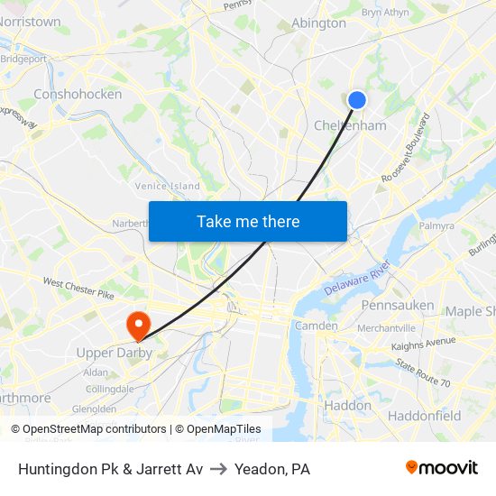 Huntingdon Pk & Jarrett Av to Yeadon, PA map