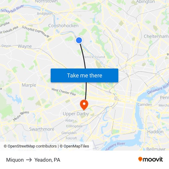 Miquon to Yeadon, PA map