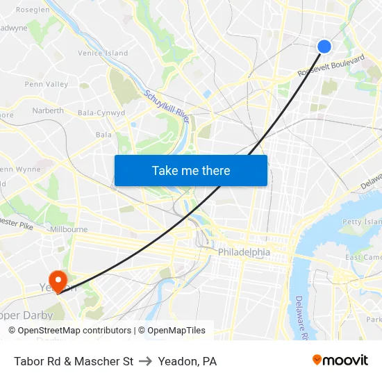 Tabor Rd & Mascher St to Yeadon, PA map