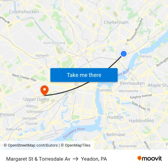 Margaret St & Torresdale Av to Yeadon, PA map