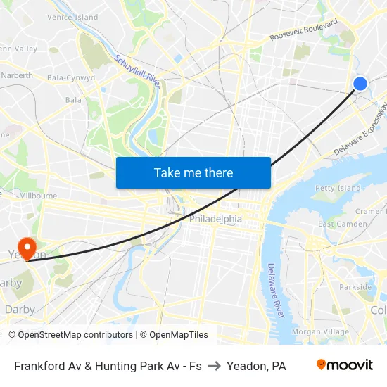 Frankford Av & Hunting Park Av - Fs to Yeadon, PA map