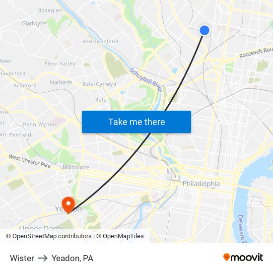 Wister to Yeadon, PA map