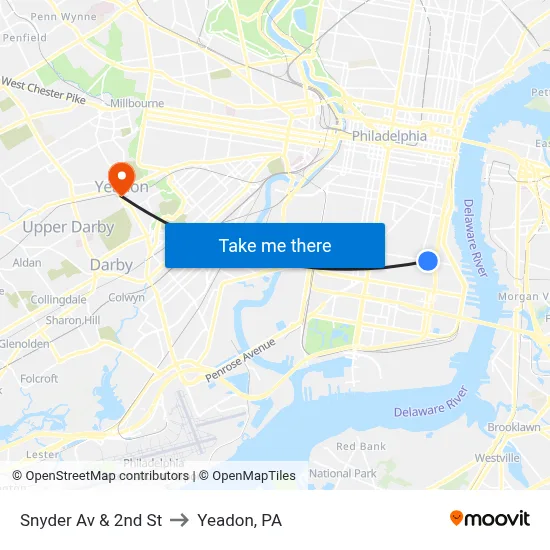 Snyder Av & 2nd St to Yeadon, PA map
