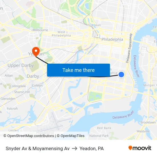 Snyder Av & Moyamensing Av to Yeadon, PA map
