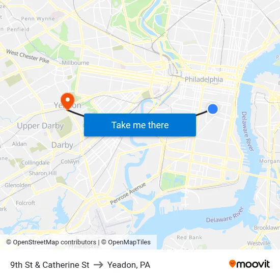 9th St & Catherine St to Yeadon, PA map