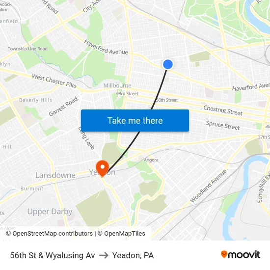 56th St & Wyalusing Av to Yeadon, PA map