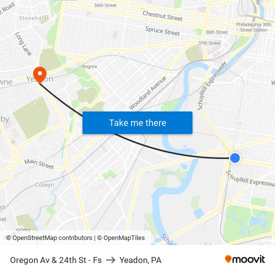 Oregon Av & 24th St - Fs to Yeadon, PA map