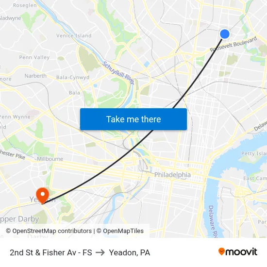 2nd St & Fisher Av - FS to Yeadon, PA map
