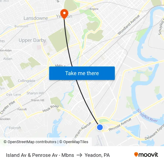 Island Av & Penrose Av - Mbns to Yeadon, PA map