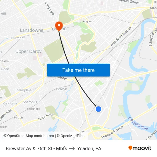 Brewster Av & 76th St - Mbfs to Yeadon, PA map