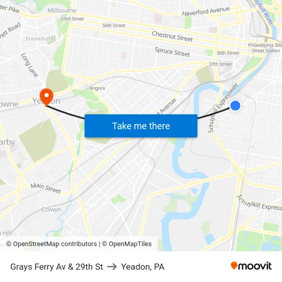 Grays Ferry Av & 29th St to Yeadon, PA map