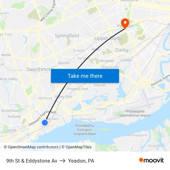 9th St & Eddystone Av to Yeadon, PA map