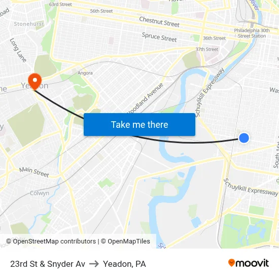 23rd St & Snyder Av to Yeadon, PA map
