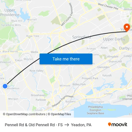 Pennell Rd & Old Pennell Rd - FS to Yeadon, PA map