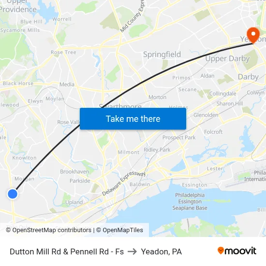 Dutton Mill Rd & Pennell Rd - Fs to Yeadon, PA map