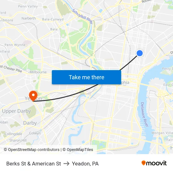 Berks St & American St to Yeadon, PA map