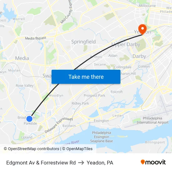 Edgmont Av & Forrestview Rd to Yeadon, PA map