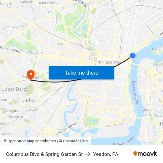 Columbus Blvd & Spring Garden St to Yeadon, PA map