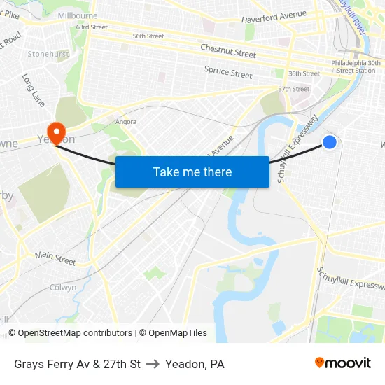 Grays Ferry Av & 27th St to Yeadon, PA map