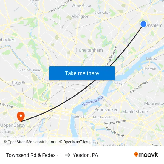 Townsend Rd & Fedex - 1 to Yeadon, PA map