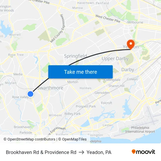 Brookhaven Rd & Providence Rd to Yeadon, PA map