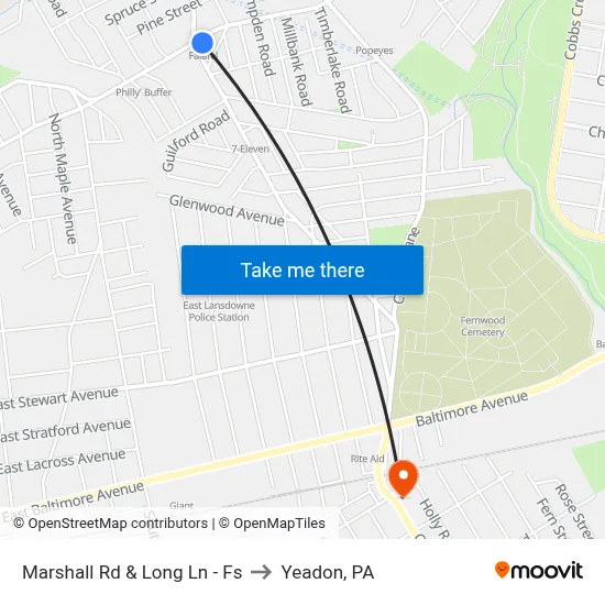 Marshall Rd & Long Ln - Fs to Yeadon, PA map
