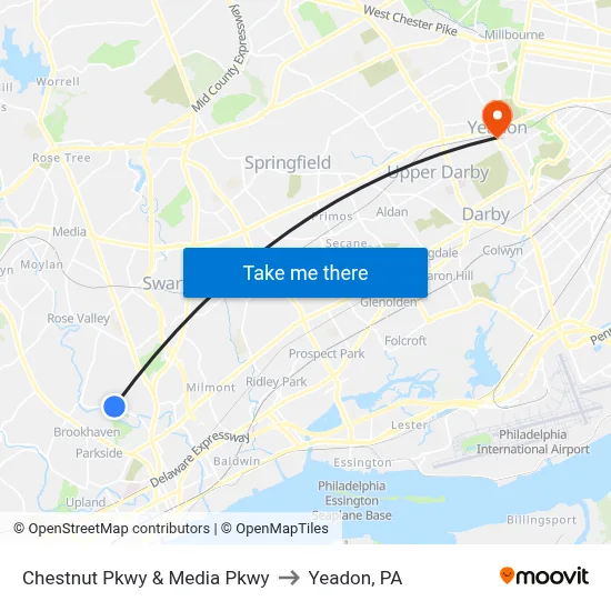 Chestnut Pkwy & Media Pkwy to Yeadon, PA map