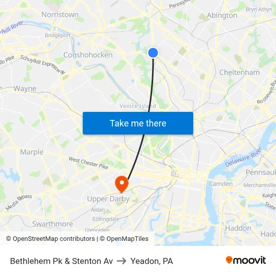 Bethlehem Pk & Stenton Av to Yeadon, PA map