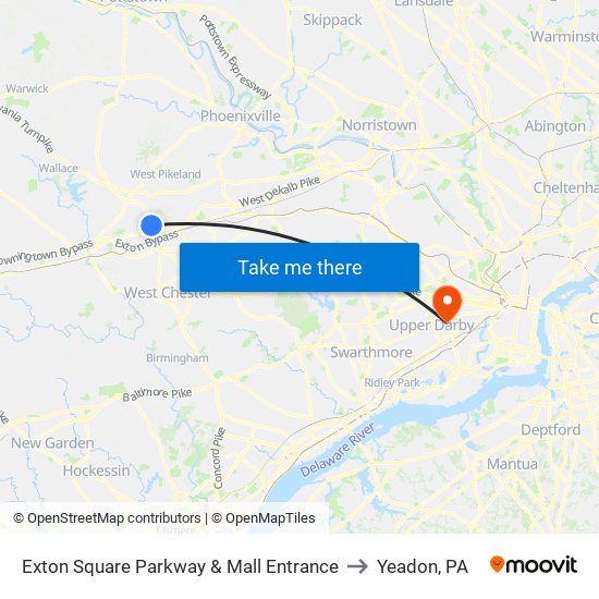 Exton Square Parkway & Mall Entrance to Yeadon, PA map