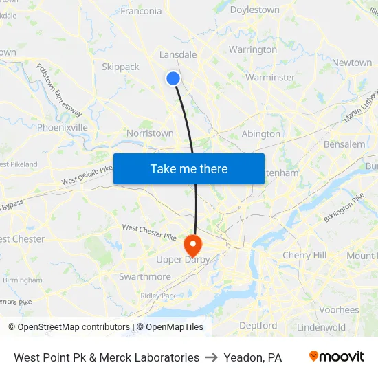 West Point Pk & Merck Laboratories to Yeadon, PA map