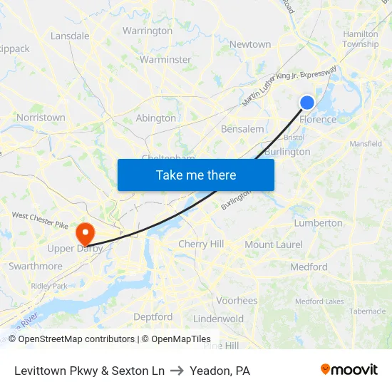 Levittown Pkwy & Sexton Ln to Yeadon, PA map