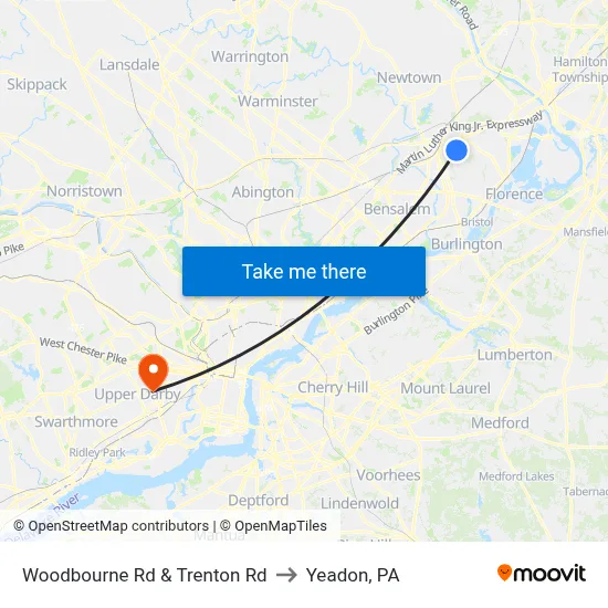 Woodbourne Rd & Trenton Rd to Yeadon, PA map