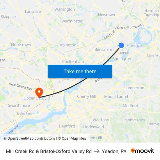 Mill Creek Rd & Bristol-Oxford Valley Rd to Yeadon, PA map
