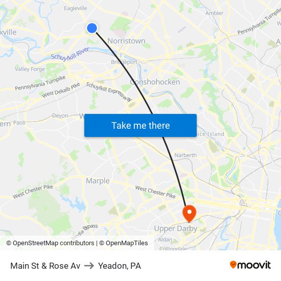 Main St & Rose Av to Yeadon, PA map