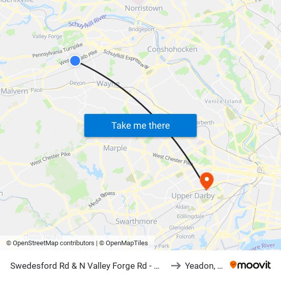 Swedesford Rd & N Valley Forge Rd - Mbfs to Yeadon, PA map