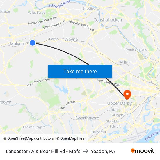 Lancaster Av & Bear Hill Rd - Mbfs to Yeadon, PA map