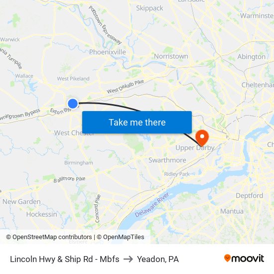Lincoln Hwy & Ship Rd - Mbfs to Yeadon, PA map