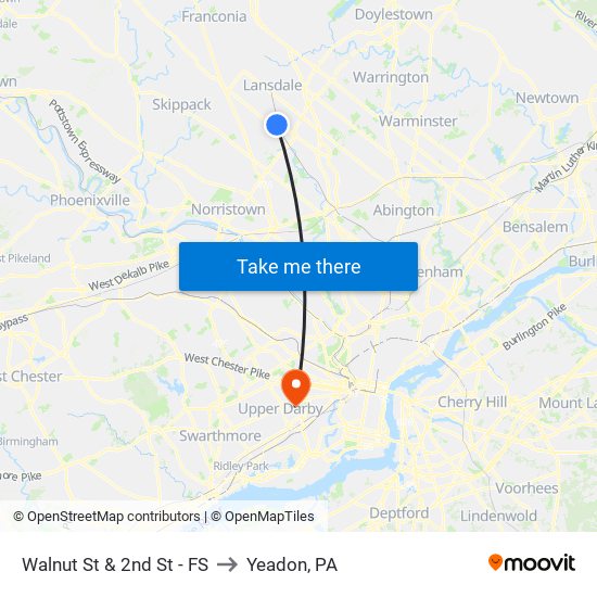 Walnut St & 2nd St - FS to Yeadon, PA map