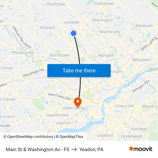Main St & Washington Av - FS to Yeadon, PA map