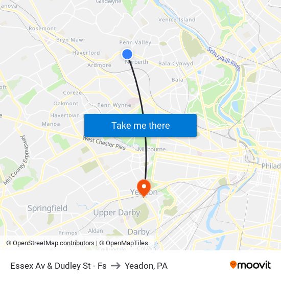 Essex Av & Dudley St - Fs to Yeadon, PA map