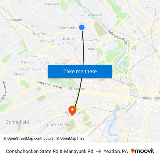 Conshohocken State Rd & Manayunk Rd to Yeadon, PA map