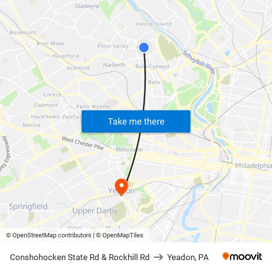 Conshohocken State Rd & Rockhill Rd to Yeadon, PA map